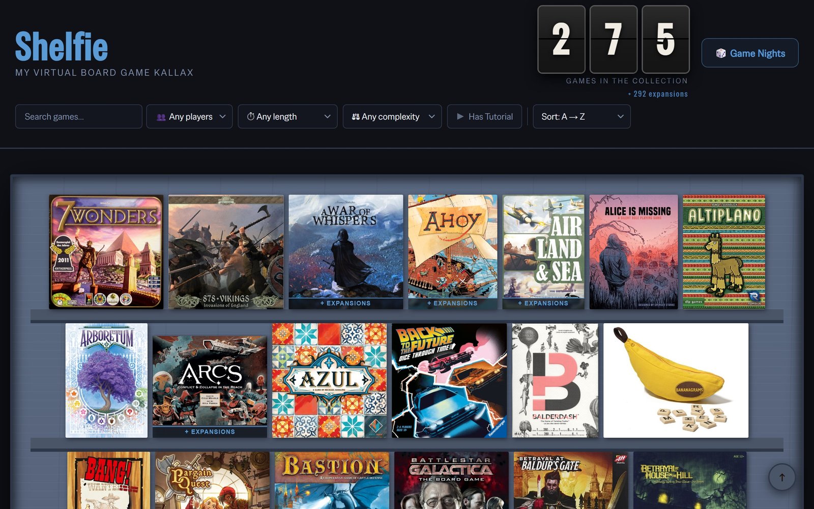 The Shelfie virtual Kallax — 275 board games on virtual shelves