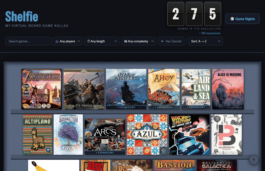 Filtering the collection by players, length and tutorials
