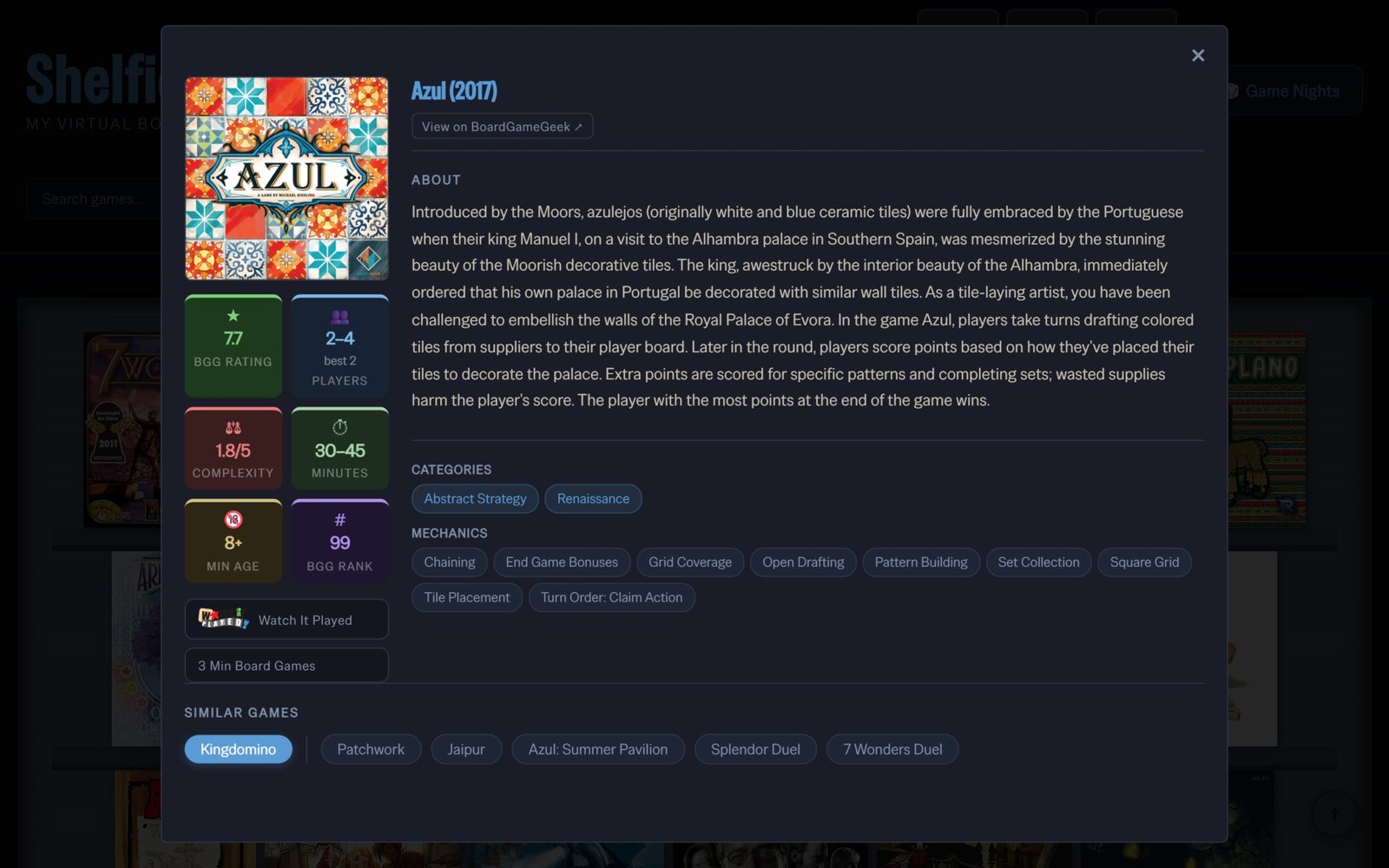 A game's detail panel with rich data and how-to-play tutorial links